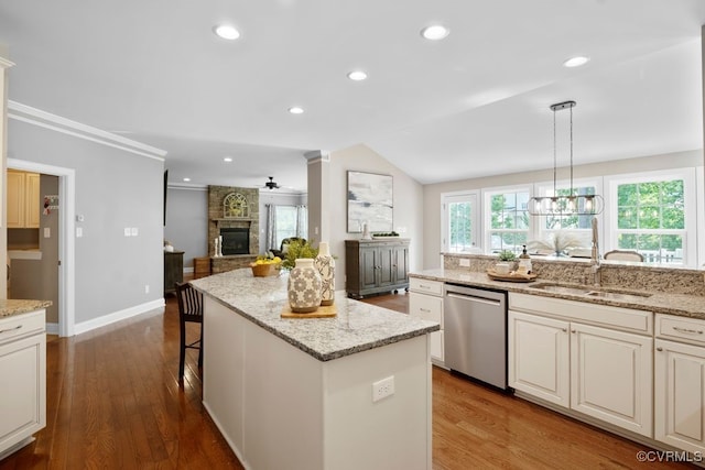 16300 Midnight Xing, Chesterfield, VA 23120 - kitchen with dishwasher, light wood finished floors, open floor plan, a kitchen island, and recessed lighting