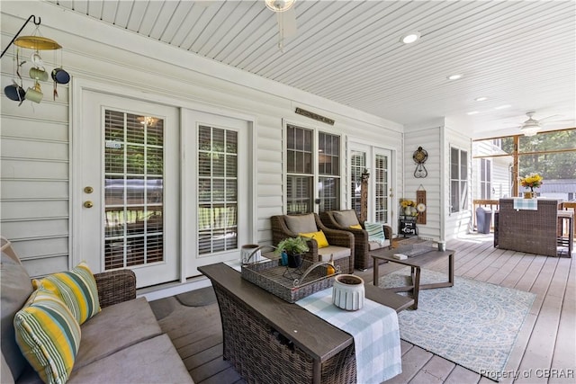 6304 Belroi Rd, Abingdon, VA 23061 - deck with an outdoor living space, ceiling fan, and outdoor dining area