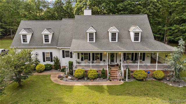 6304 Belroi Rd, Abingdon, VA 23061 - cape cod house with a porch, a front yard, a chimney, and roof with shingles