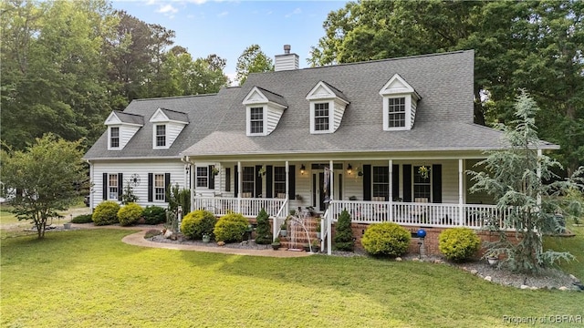 6304 Belroi Rd, Abingdon, VA 23061 - cape cod home with a chimney, a porch, a front yard, and roof with shingles