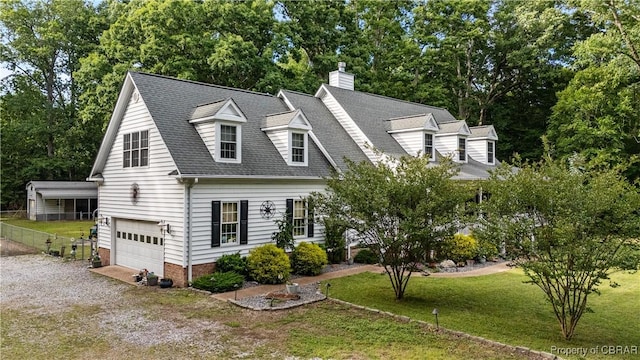 6304 Belroi Rd, Abingdon, VA 23061 - cape cod home with driveway, a chimney, a garage, and view of wooded area