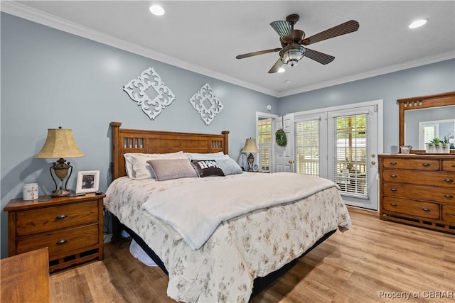 6304 Belroi Rd, Abingdon, VA 23061 - bedroom with access to exterior, light wood finished floors, recessed lighting, ornamental molding, and ceiling fan