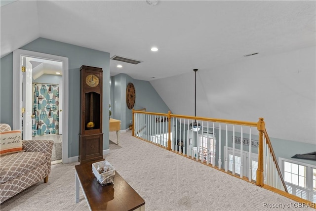 6304 Belroi Rd, Abingdon, VA 23061 - living area featuring carpet floors, vaulted ceiling, baseboards, and recessed lighting