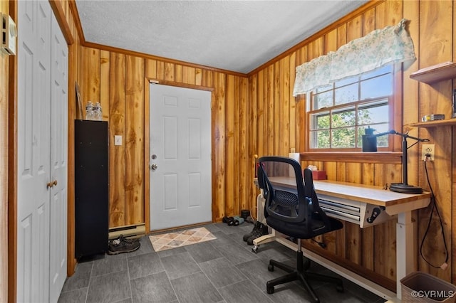 2721 Fawnwick Dr, Henrico, VA 23231 - office space featuring wooden walls, a textured ceiling, and crown molding