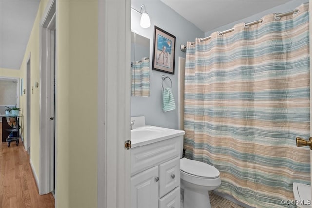 2721 Fawnwick Dr, Henrico, VA 23231 - full bath with vanity, toilet, wood finished floors, and a shower with shower curtain