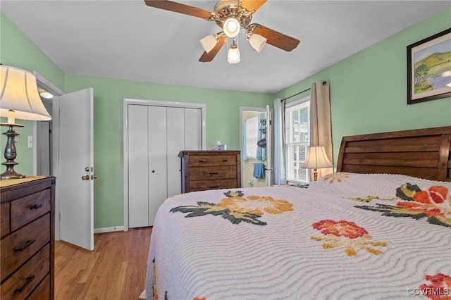 2721 Fawnwick Dr, Henrico, VA 23231 - bedroom with light wood finished floors, a closet, ceiling fan, and baseboards