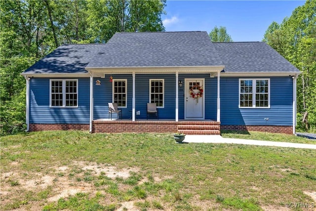 124 Vogel Rd, Cumberland, VA 23040 - view of front facade with a front lawn, covered porch, and roof with shingles