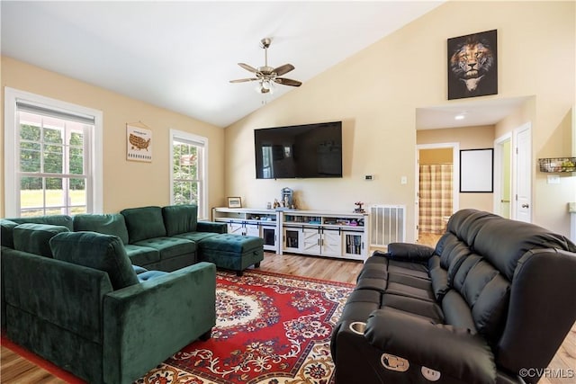 124 Vogel Rd, Cumberland, VA 23040 - living room with ceiling fan, wood finished floors, and high vaulted ceiling