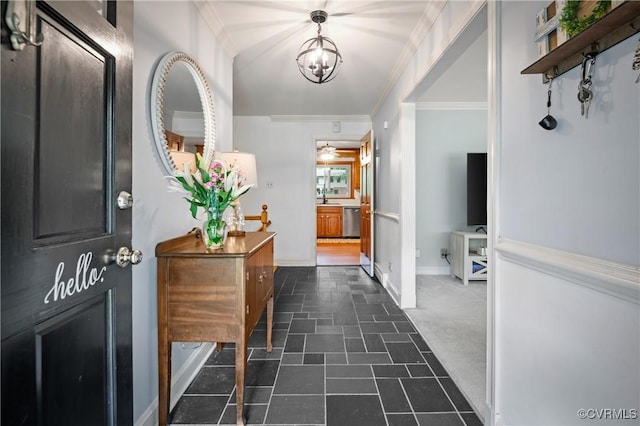 7708 Stonetree Dr, North Chesterfield, VA 23235 - entryway featuring crown molding, baseboards, and dark stone finish flooring