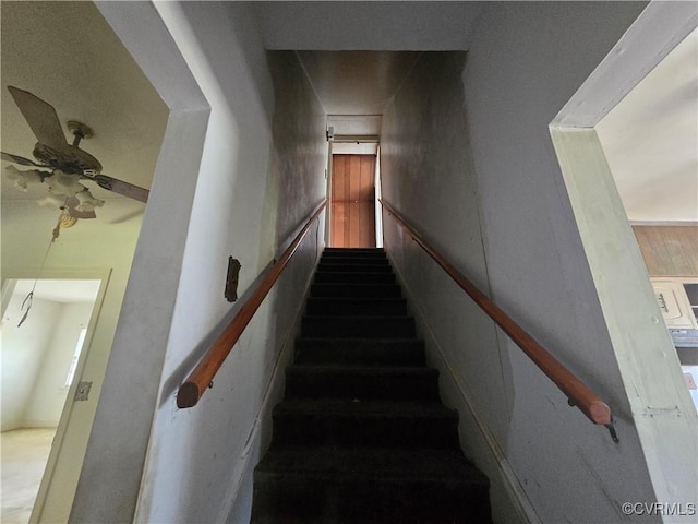 19614 Manson Church Rd, Mc Kenney, VA 23872 - staircase featuring a ceiling fan