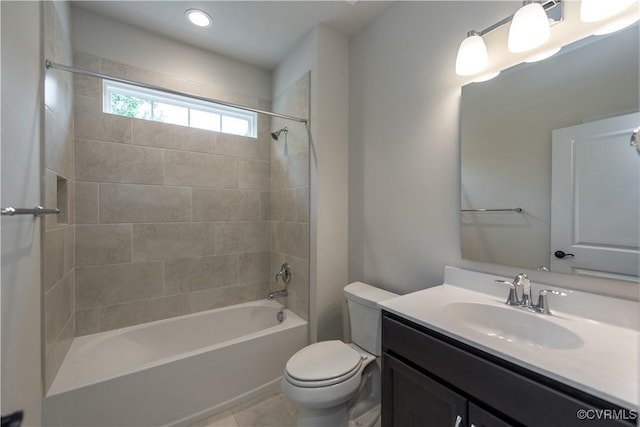 5142 Stavely Rd, Chester, VA 23831 - full bath with toilet, vanity, shower / bathtub combination, recessed lighting, and tile patterned floors