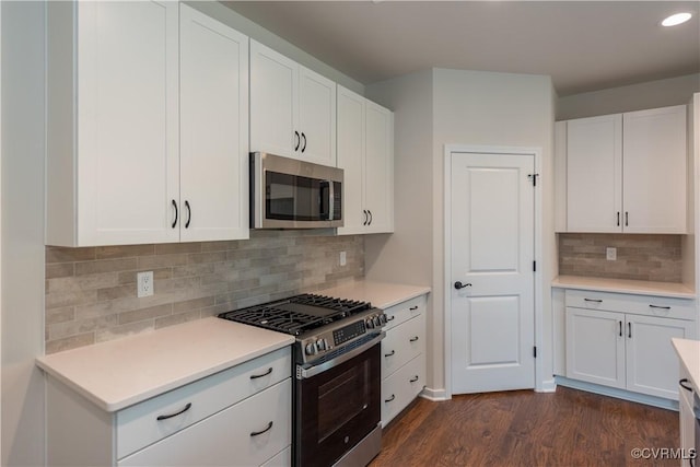 5142 Stavely Rd, Chester, VA 23831 - kitchen with appliances with stainless steel finishes, dark wood finished floors, backsplash, light countertops, and recessed lighting