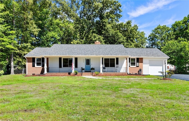 24402 Driver Rd, Dinwiddie, VA 23803 - ranch-style home with an attached garage, a porch, brick siding, and driveway