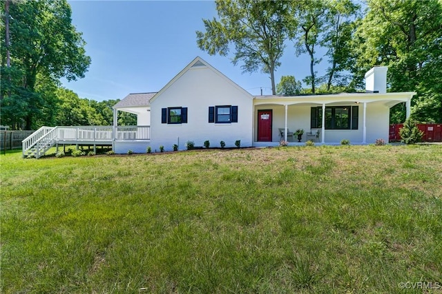10201 W Providence Rd, North Chesterfield, VA 23236 - view of front facade with a chimney, stucco siding, a deck, and a porch