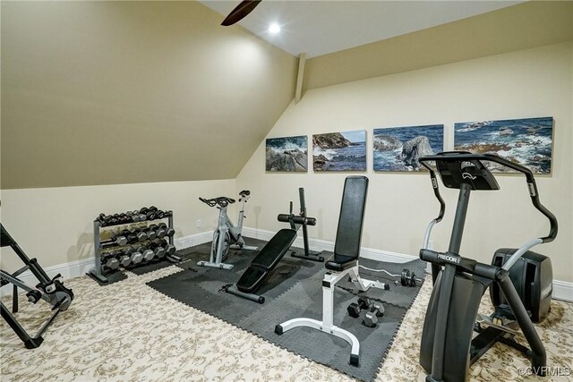 717 Old Stream Rd, Manakin Sabot, VA 23103 - exercise area with lofted ceiling, baseboards, and carpet