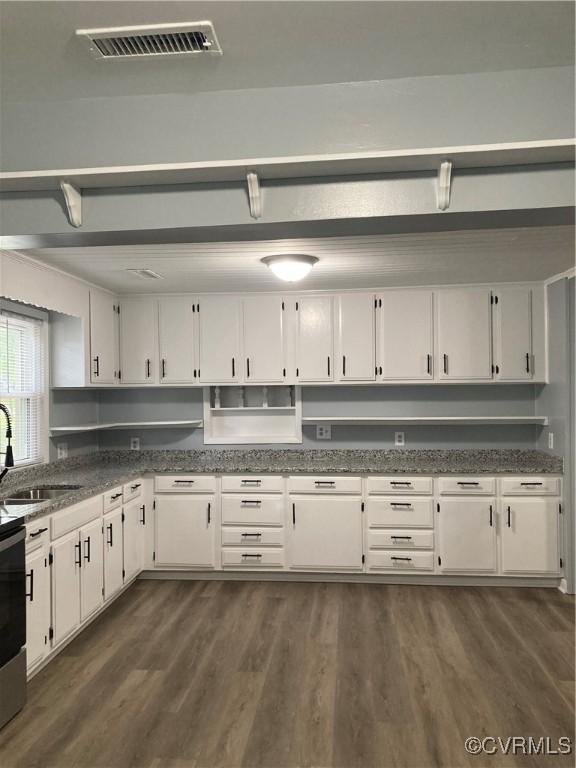 2517 Myron Ave, Chesterfield, VA 23237 - kitchen featuring a sink, white cabinetry, dark wood finished floors, and stone countertops