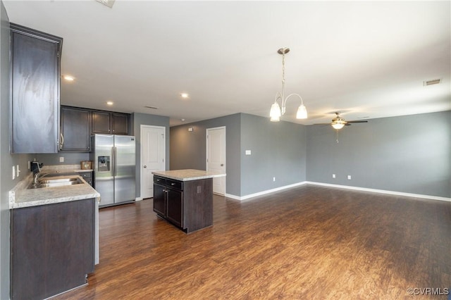 3316 New Heritage Loop, Henrico, VA 23231 - kitchen with stainless steel fridge with ice dispenser, a sink, ceiling fan, dark wood-type flooring, and recessed lighting