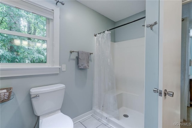 1825 Rock Point Dr, Powhatan, VA 23139 - bathroom with a shower stall, toilet, tile patterned flooring, and baseboards