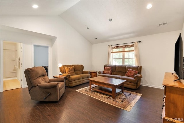 8401 Bethia Rd, Chesterfield, VA 23832 - living room with lofted ceiling, dark wood-type flooring, baseboards, and recessed lighting