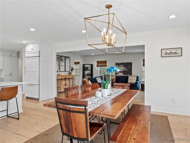 200 N Ridge Rd, Henrico, VA 23229 - dining area featuring a chandelier, light wood-style flooring, recessed lighting, and baseboards