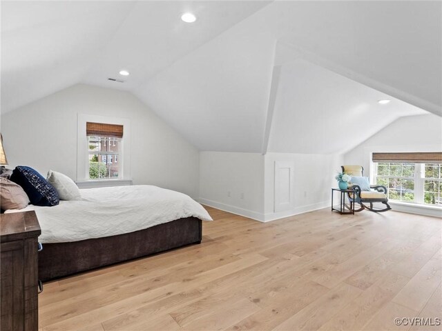 200 N Ridge Rd, Henrico, VA 23229 - bedroom with lofted ceiling, light wood-style flooring, baseboards, and recessed lighting