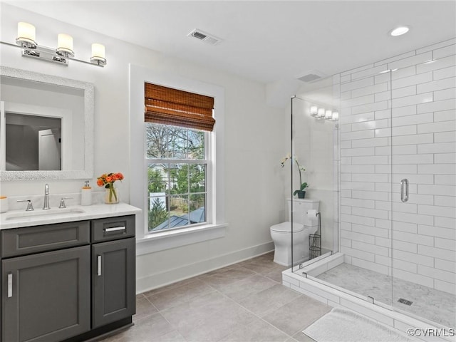200 N Ridge Rd, Henrico, VA 23229 - full bathroom featuring tile patterned floors, baseboards, a shower stall, vanity, and toilet
