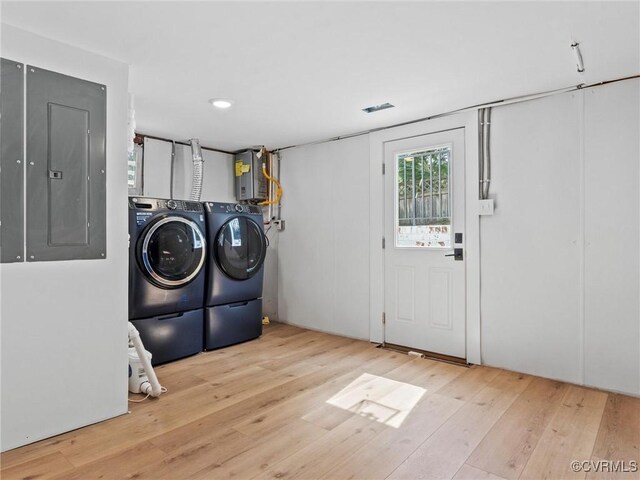 200 N Ridge Rd, Henrico, VA 23229 - washroom featuring electric panel, washer and dryer, and wood finished floors