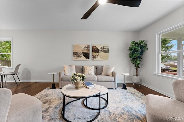 5314 Marian St, Richmond, VA 23226 - living area with a ceiling fan, wood finished floors, and baseboards
