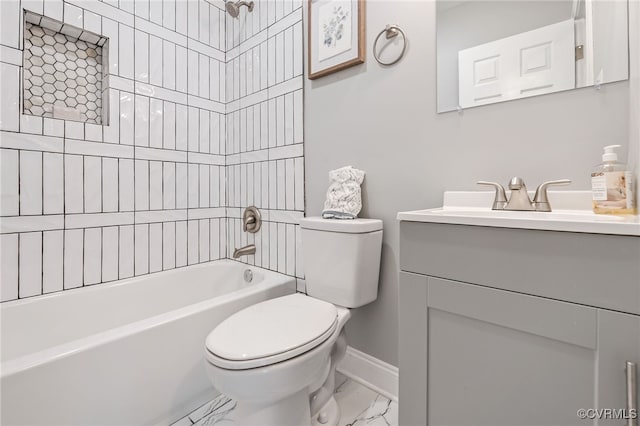 2039 Richmond Ave, Petersburg, VA 23803 - full bath with marble look tile flooring, toilet, baseboards, and vanity