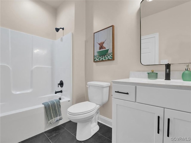 30307 Victoria Way, Petersburg, VA 23805 - bathroom featuring toilet, shower / bathtub combination, vanity, baseboards, and tile patterned floors