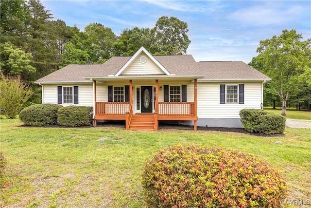 5 Walters Way, Bumpass, VA 23024 - ranch-style home with covered porch, a front lawn, and a shingled roof