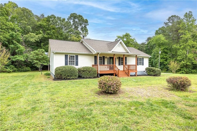 5 Walters Way, Bumpass, VA 23024 - ranch-style home featuring covered porch, a front yard, and roof with shingles