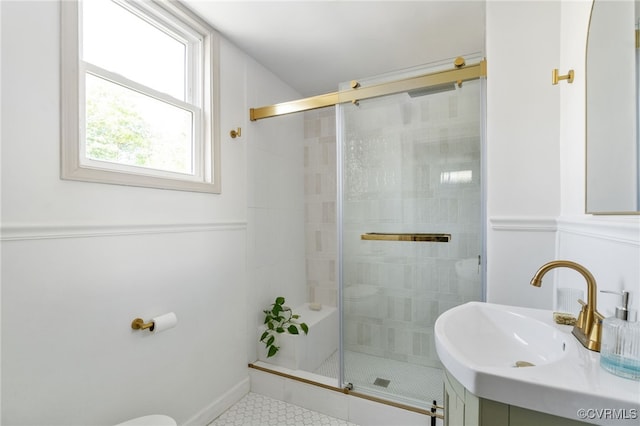 1500 N 23rd St, Richmond, VA 23223 - full bathroom with vanity, a shower stall, and tile patterned floors