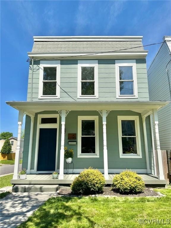 1500 N 23rd St, Richmond, VA 23223 - view of front facade featuring a porch, mansard roof, and a shingled roof