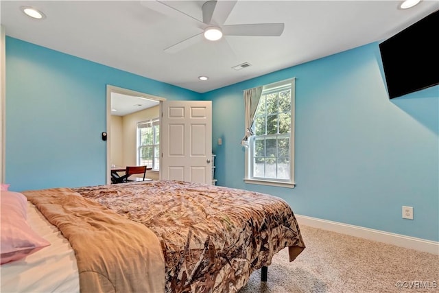 8118 Mimosa Hill Ln, Mechanicsville, VA 23116 - bedroom with carpet, multiple windows, recessed lighting, and ceiling fan