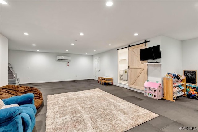 8118 Mimosa Hill Ln, Mechanicsville, VA 23116 - basement with a wall unit AC, a barn door, and recessed lighting