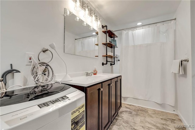 8118 Mimosa Hill Ln, Mechanicsville, VA 23116 - full bathroom with vanity, shower / bathtub combination with curtain, and marble finish flooring