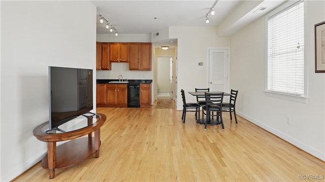 1901 E Broad St Unit U31, Richmond, VA 23223 - kitchen featuring rail lighting, black dishwasher, light wood-style floors, and a sink