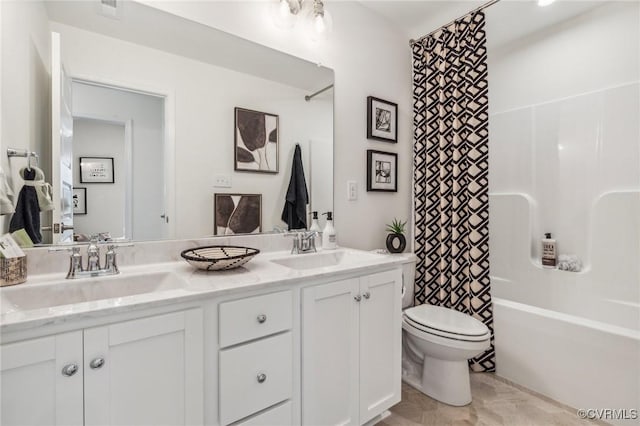 18709 Palisades Cove Trl, Moseley, VA 23120 - full bathroom featuring toilet, double vanity, and shower / tub combo