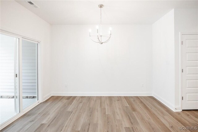 18709 Palisades Cove Trl, Moseley, VA 23120 - unfurnished dining area with a chandelier and light wood-style flooring