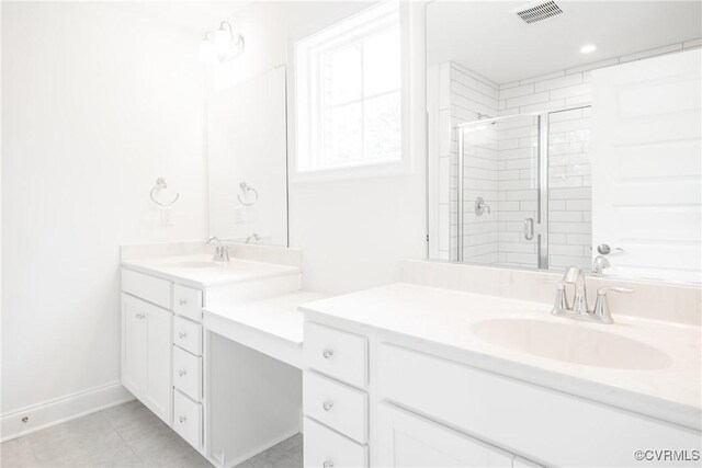18709 Palisades Cove Trl, Moseley, VA 23120 - full bath featuring vanity, a shower stall, and tile patterned floors