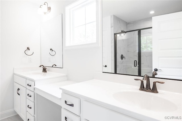 18713 Palisades Cove Trl, Moseley, VA 23120 - full bathroom featuring vanity and a marble finish shower