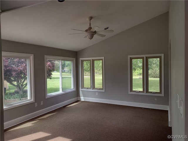 3249 N Maidens Rd, Maidens, VA 23139 - unfurnished room featuring lofted ceiling, baseboards, a ceiling fan, and carpet floors