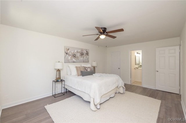 13119 Glenmeadow Ct, Midlothian, VA 23114 - bedroom with wood finished floors, baseboards, ceiling fan, and ensuite bathroom