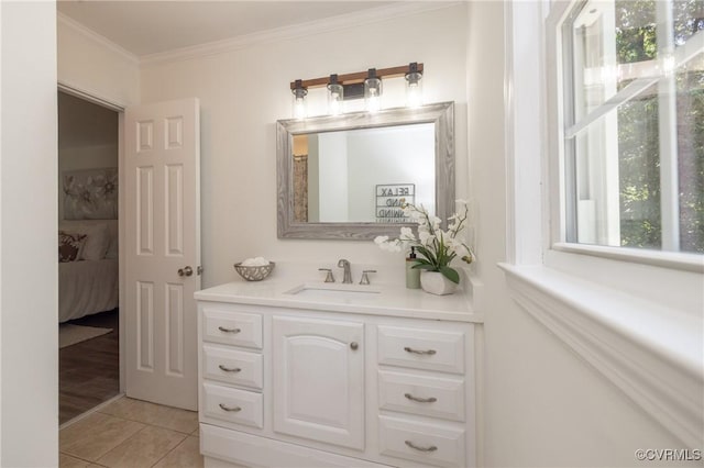 13119 Glenmeadow Ct, Midlothian, VA 23114 - bathroom with ornamental molding, tile patterned flooring, ensuite bath, and vanity
