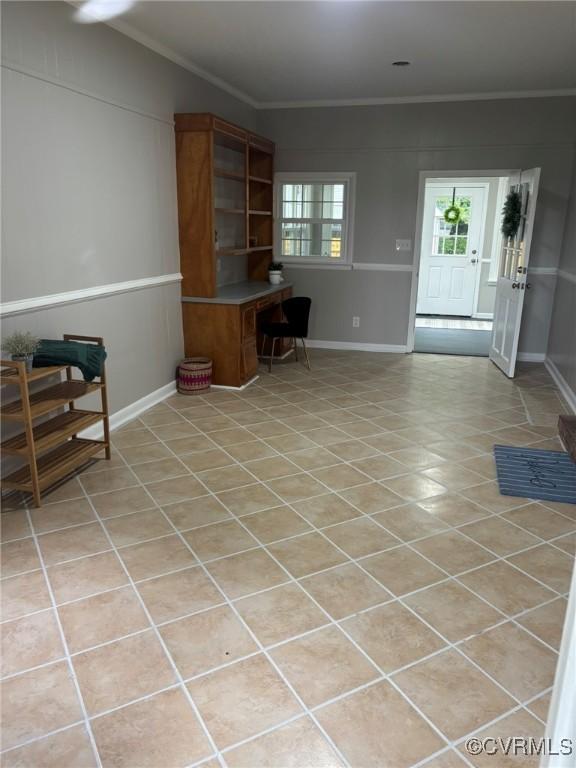 23766 Kings Hwy, Warsaw, VA 22572 - unfurnished office with baseboards, ornamental molding, and light tile patterned floors