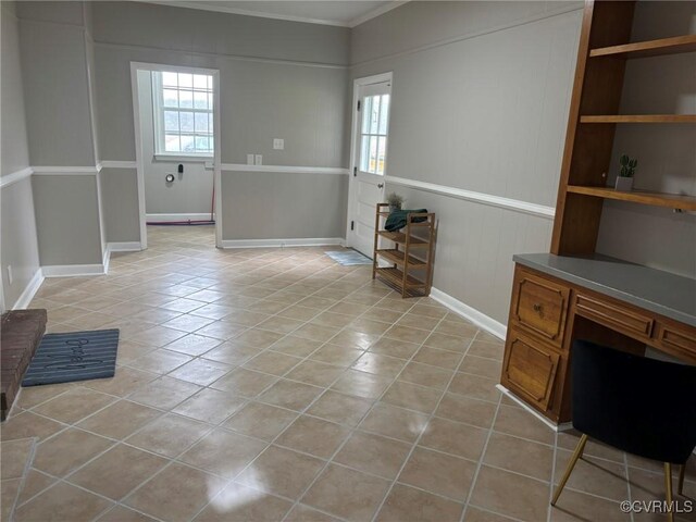 23766 Kings Hwy, Warsaw, VA 22572 - unfurnished office with light tile patterned floors, baseboards, and crown molding
