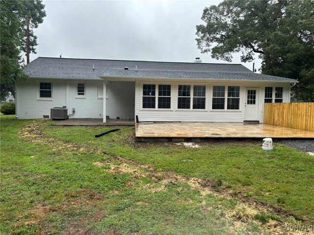 23766 Kings Hwy, Warsaw, VA 22572 - rear view of property with a deck, central AC unit, and roof with shingles