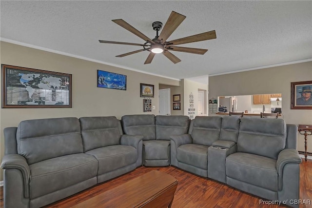 802 Westgate Ct, Newport News, VA 23602 - living room featuring ceiling fan, wood finished floors, crown molding, and a textured ceiling