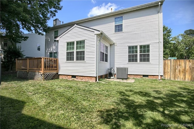 802 Westgate Ct, Newport News, VA 23602 - back of house with crawl space, a deck, central AC, and a chimney